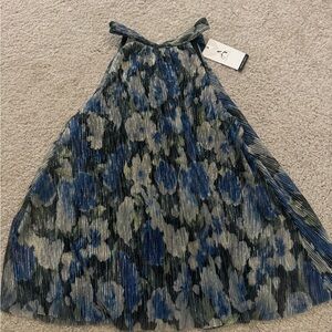 NWT Pleated Mock Neck Tank in Blue and Gray